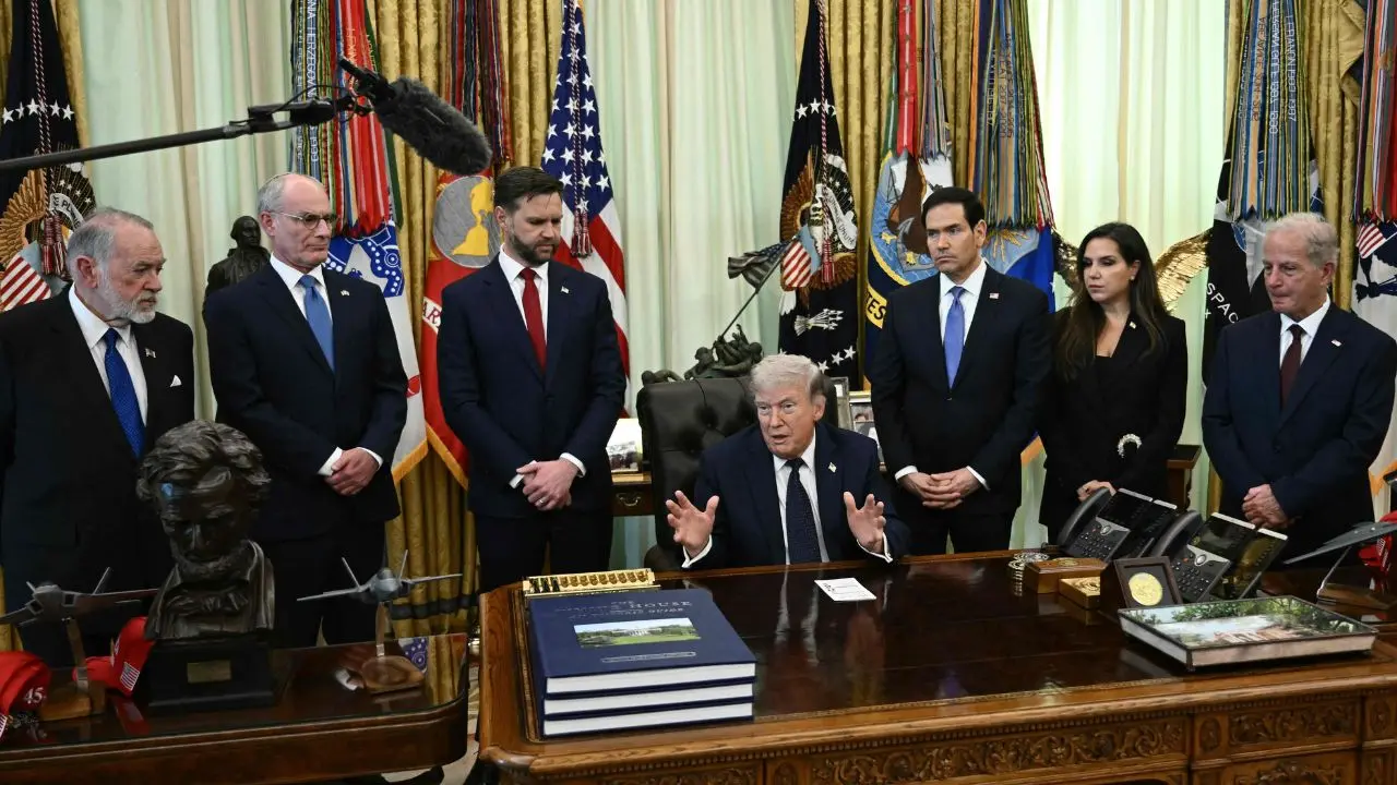 Donald Trump met Lebanese and Israeli envoys at a new round of peace talks on Thursday for ceasfire. PIC/AFP